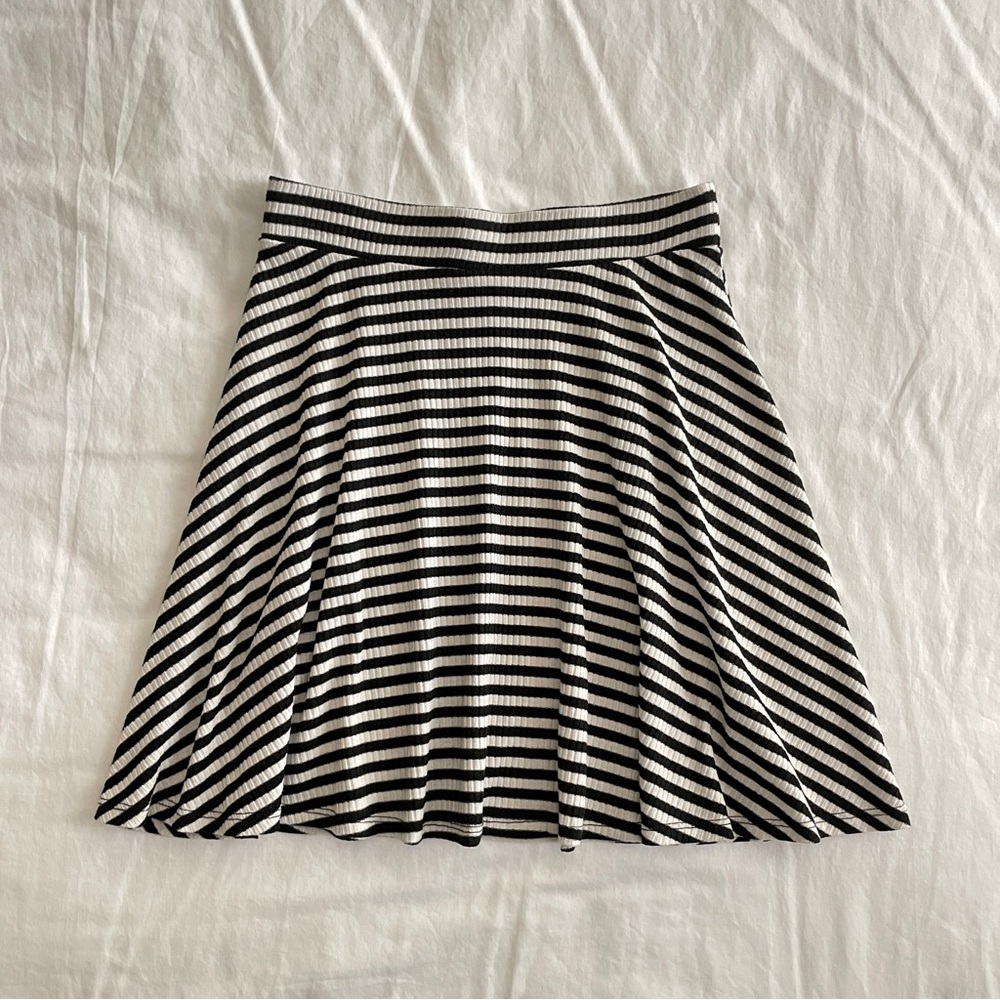 Black and White Striped Skater Skirt